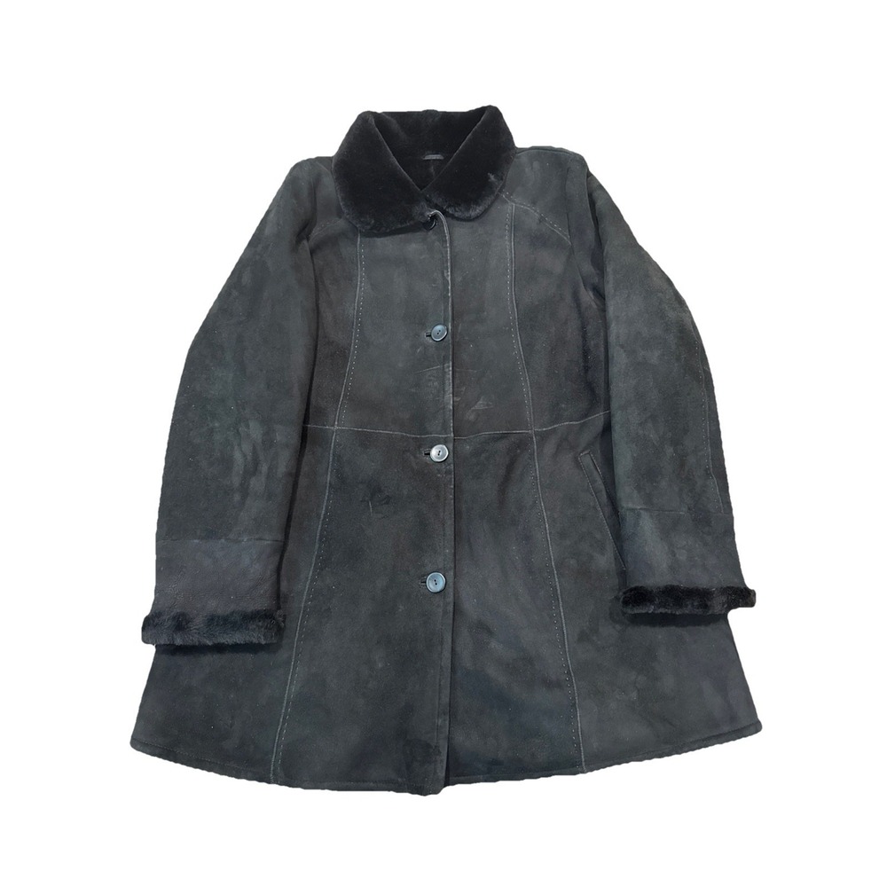 Di Bello Shearling Sheepskin Coat Jacket Black Wool Made In Italy Size 40